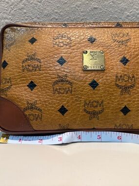 MCM Cognac Visetos Monogram Clutch with Gold Plaque